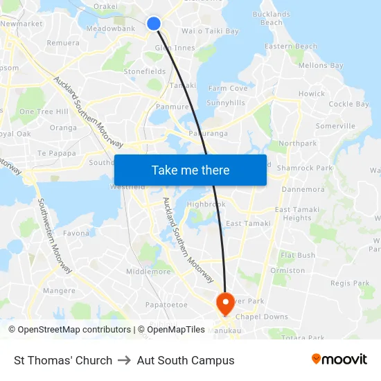 St Thomas' Church to Aut South Campus map