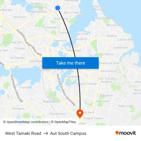 West Tamaki Road to Aut South Campus map