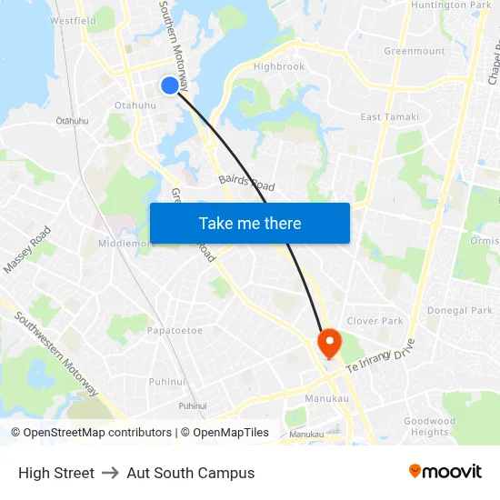 High Street to Aut South Campus map