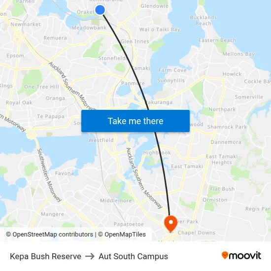 Kepa Bush Reserve to Aut South Campus map