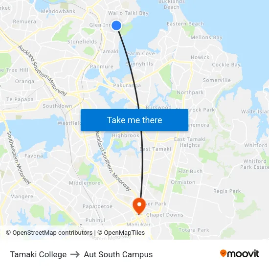 Tamaki College to Aut South Campus map