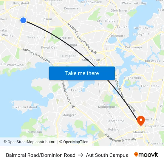 Balmoral Road/Dominion Road to Aut South Campus map