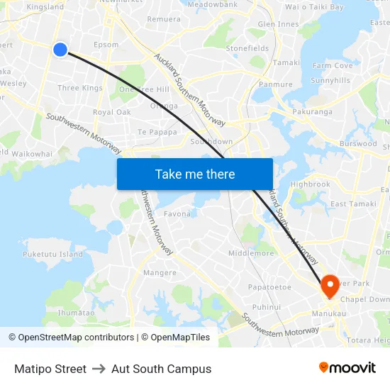 Matipo Street to Aut South Campus map