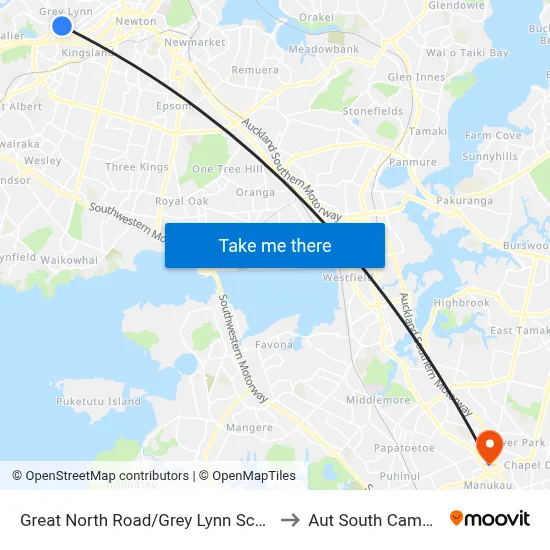 Great North Road/Grey Lynn School to Aut South Campus map