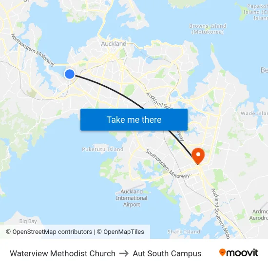 Waterview Methodist Church to Aut South Campus map