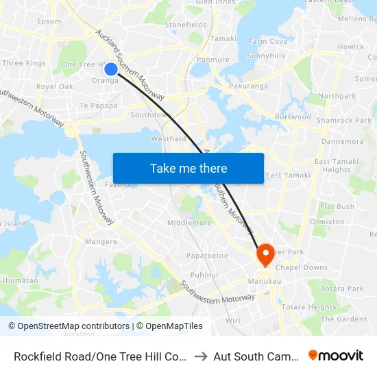 Rockfield Road/One Tree Hill College to Aut South Campus map