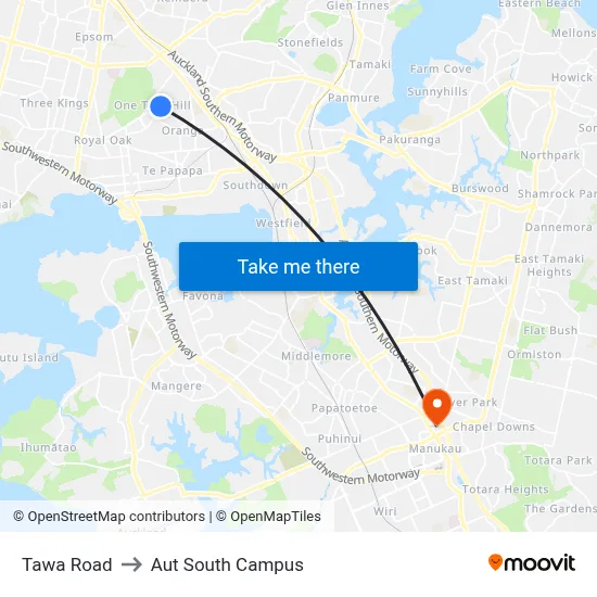 Tawa Road to Aut South Campus map