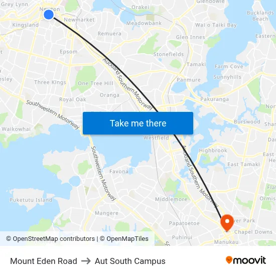 Mount Eden Road to Aut South Campus map