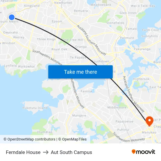 Ferndale House to Aut South Campus map