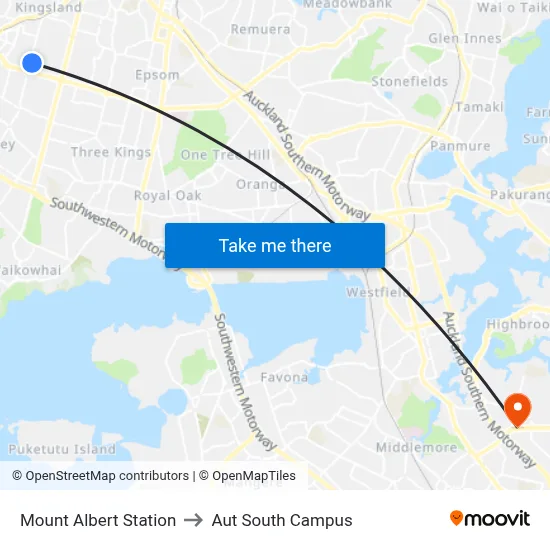 Mount Albert Station to Aut South Campus map