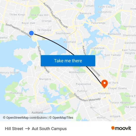 Hill Street to Aut South Campus map