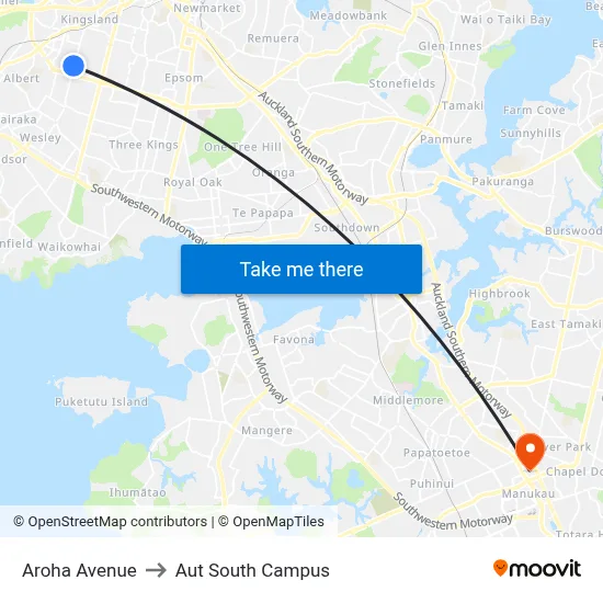 Aroha Avenue to Aut South Campus map