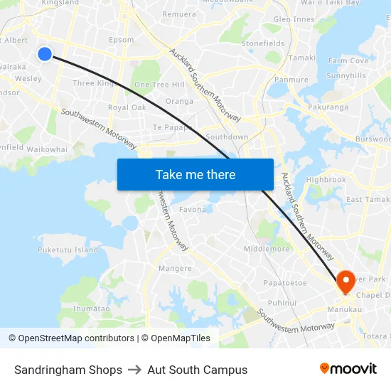 Sandringham Shops to Aut South Campus map