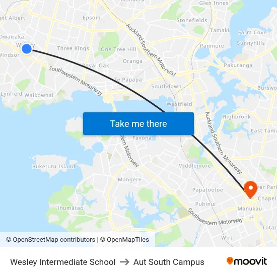 Wesley Intermediate School to Aut South Campus map