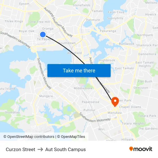 Curzon Street to Aut South Campus map