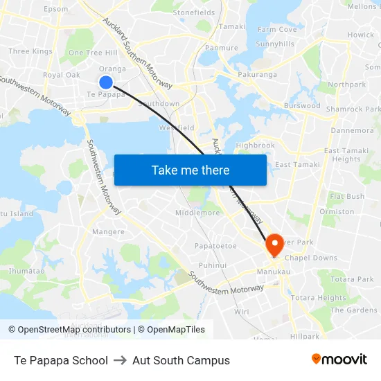 Te Papapa School to Aut South Campus map