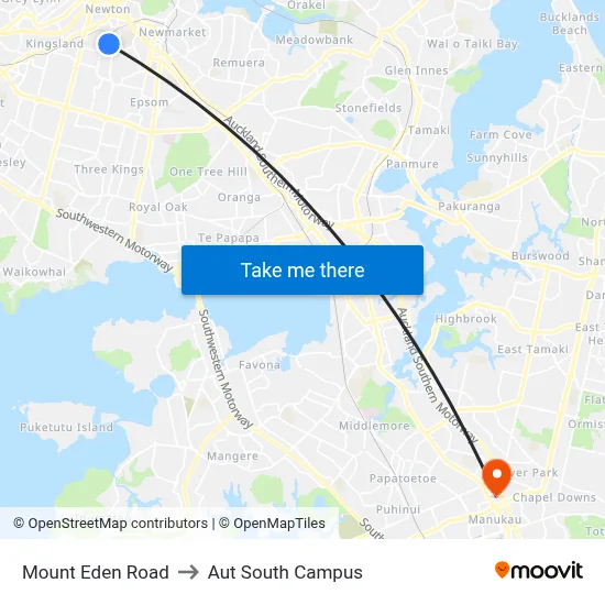 Mount Eden Road to Aut South Campus map