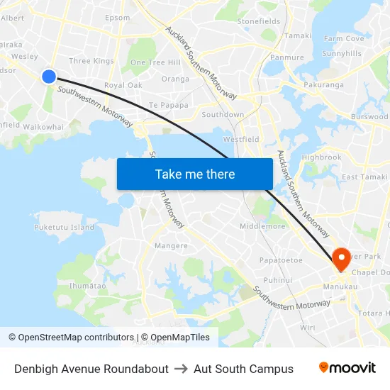Denbigh Avenue Roundabout to Aut South Campus map