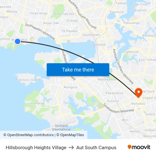 Hillsborough Heights Village to Aut South Campus map