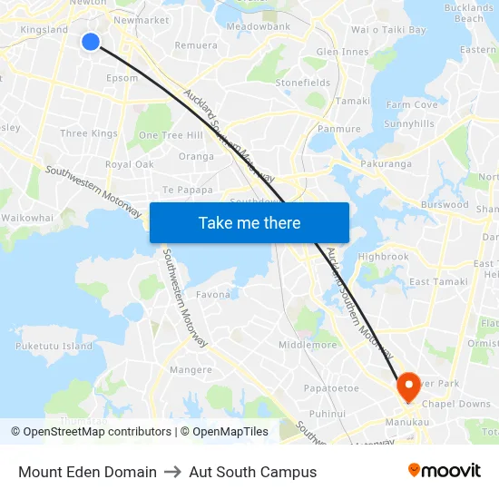 Mount Eden Domain to Aut South Campus map