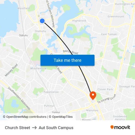 Church Street to Aut South Campus map