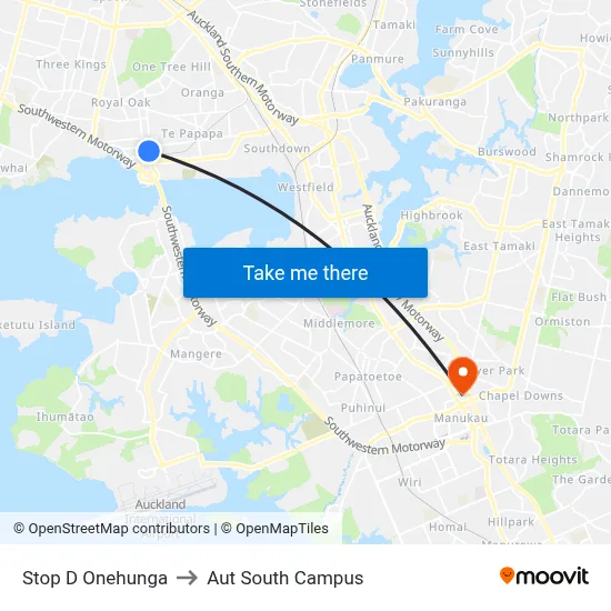 Stop D Onehunga to Aut South Campus map
