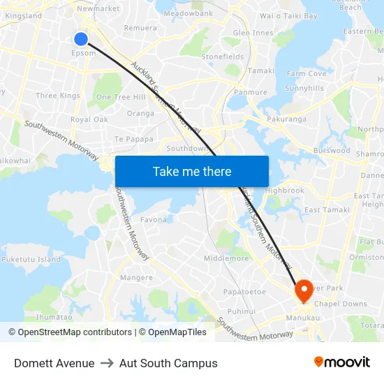 Domett Avenue to Aut South Campus map