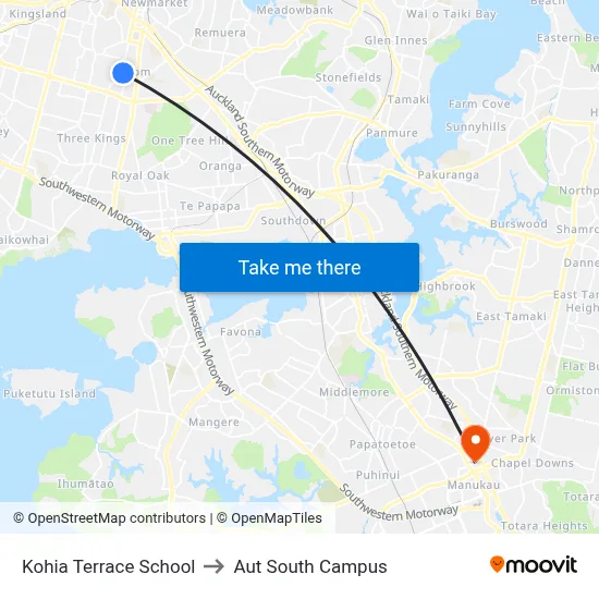 Kohia Terrace School to Aut South Campus map