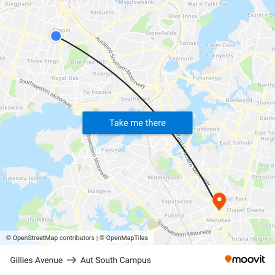 Gillies Avenue to Aut South Campus map