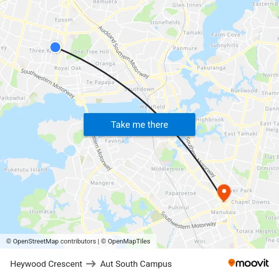 Heywood Crescent to Aut South Campus map