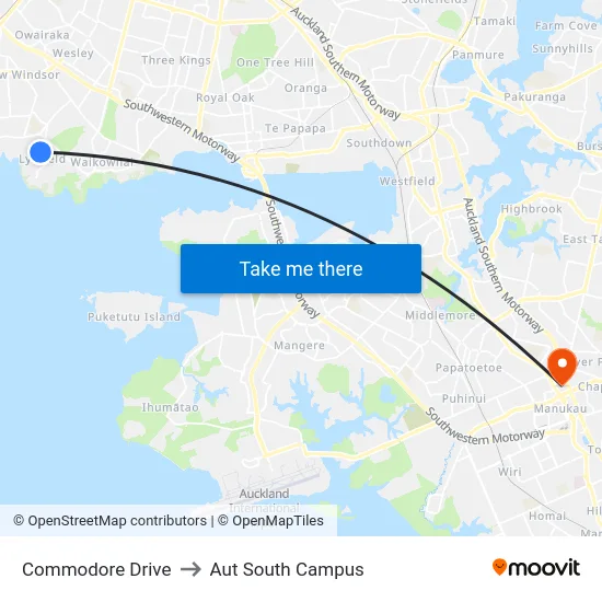 Commodore Drive to Aut South Campus map