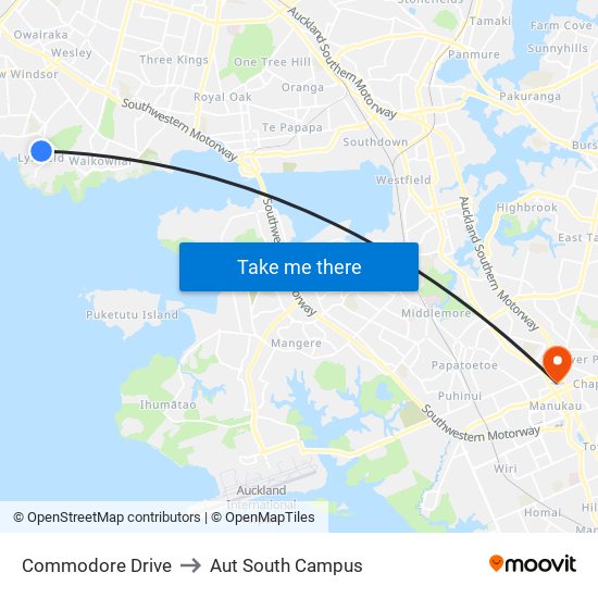 Commodore Drive to Aut South Campus map