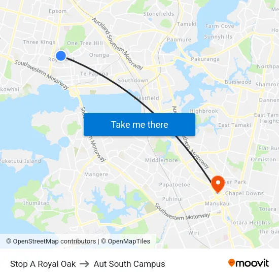 Stop A Royal Oak to Aut South Campus map