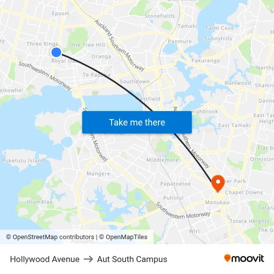 Hollywood Avenue to Aut South Campus map