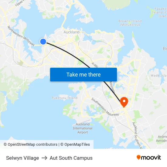 Selwyn Village to Aut South Campus map