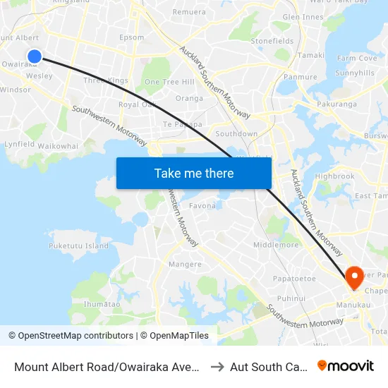 Mount Albert Road/Owairaka Avenue Shops to Aut South Campus map