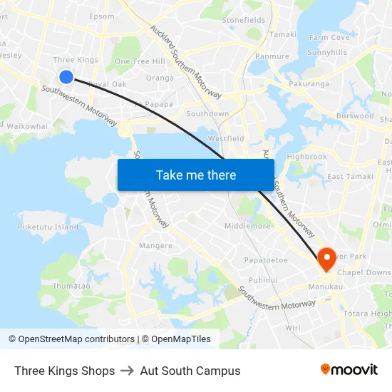 Three Kings Shops to Aut South Campus map