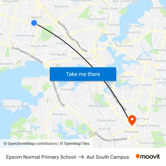 Epsom Normal Primary School to Aut South Campus map