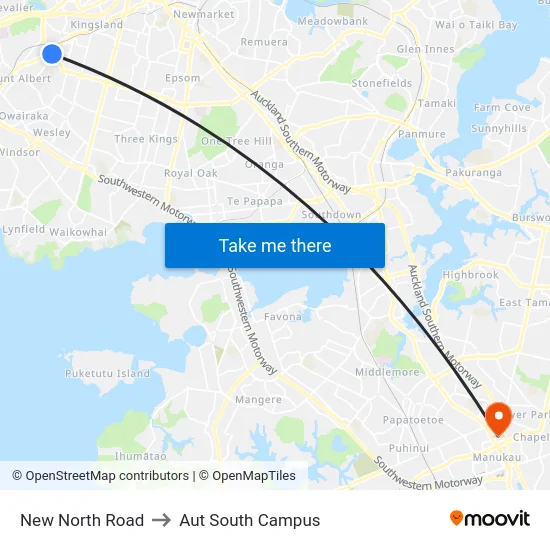New North Road to Aut South Campus map