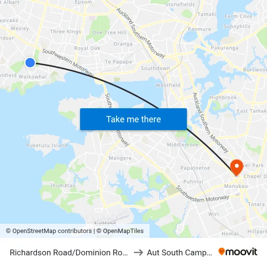 Richardson Road/Dominion Road to Aut South Campus map