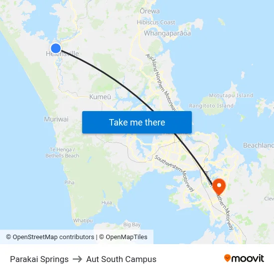 Parakai Springs to Aut South Campus map