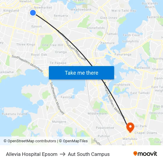 Allevia Hospital Epsom to Aut South Campus map