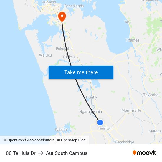 80 Te Huia Dr to Aut South Campus map