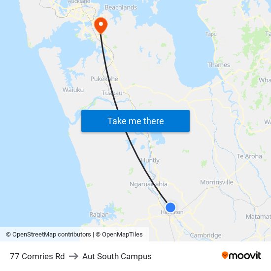 77 Comries Rd to Aut South Campus map