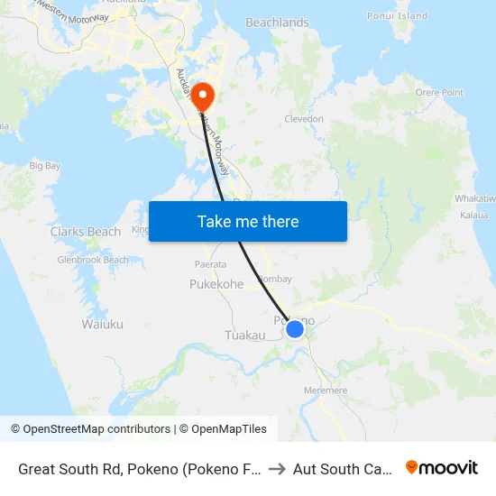 Great South Rd, Pokeno (Pokeno Fuel Stop) to Aut South Campus map