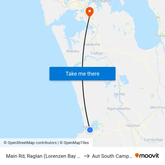Main Rd, Raglan (Lorenzen Bay Rd) to Aut South Campus map