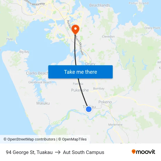 94 George St, Tuakau to Aut South Campus map