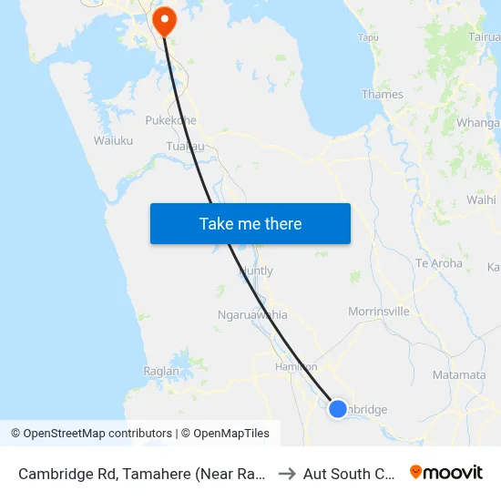 Cambridge Rd, Tamahere (Near Racecourse Rd) to Aut South Campus map