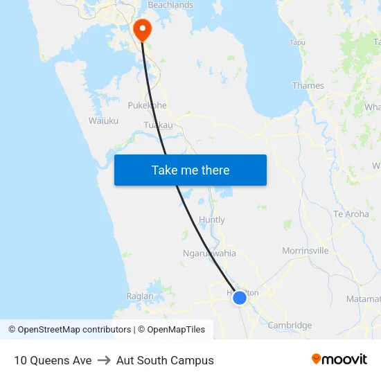 10 Queens Ave, Hamilton to Aut South Campus map