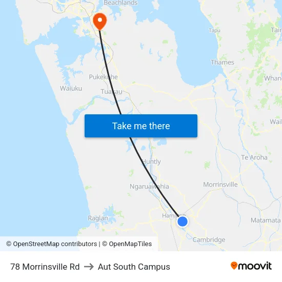 78 Morrinsville Rd, Hamilton to Aut South Campus map